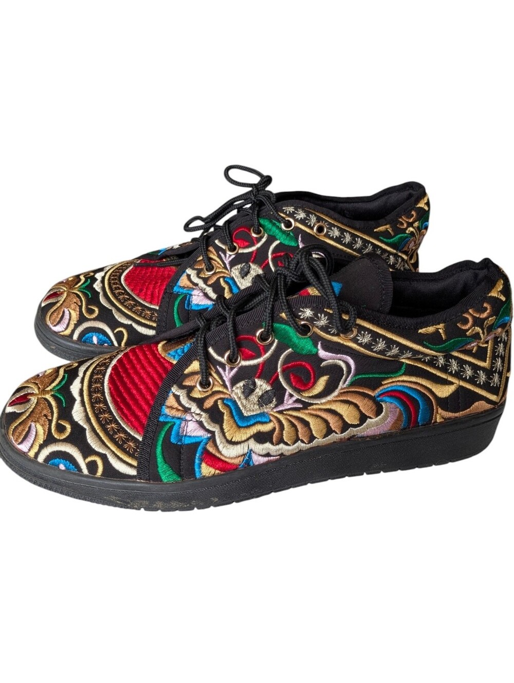 Ocelot Market Black Embroidered Lace-Up Sneakers with Multicolor Baroque Motif